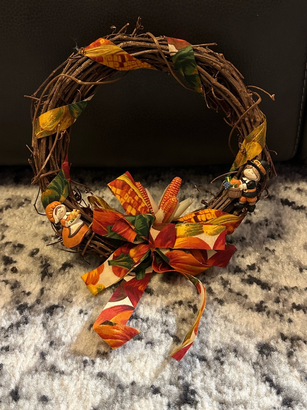 Thanksgiving Pilgrim Grapevine Mini Wreath Fall Harvest Country Decor